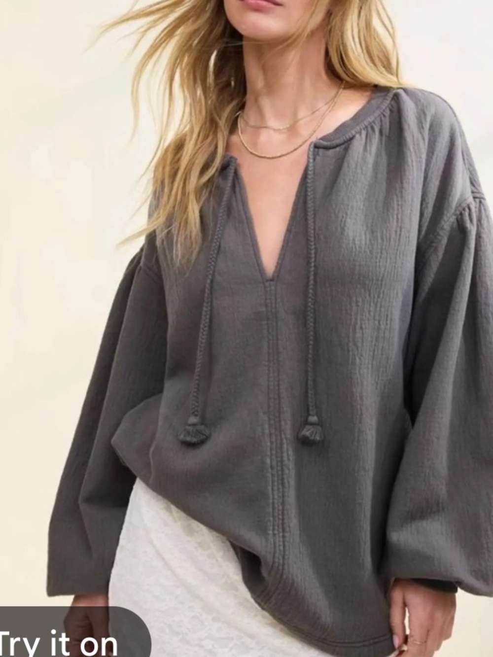 Aerie Gray Easy Street V Neck Tie Oversized Sweatshirt Size Medium